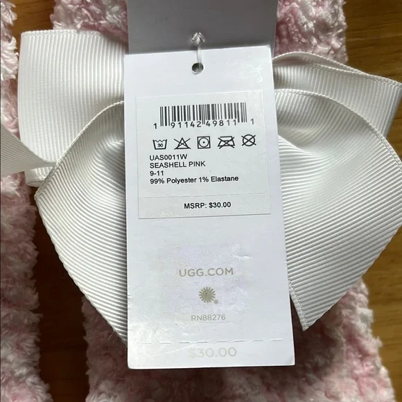 UGG Pink Fuzzy Socks Bundle with White Bow *NWT* - Picture 3 of 4